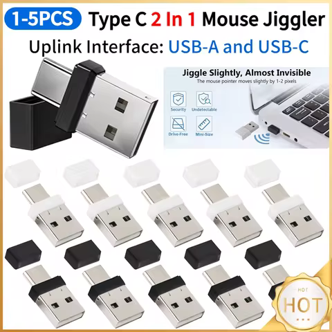 USB Type C 2 In 1 Undetectable Mouse Shaker Driver-Free Automatic Mouse Wiggler Mini Mouse Shaker fo