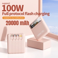 100W 20000mah Fast Charging Mini Power Bank Built-in 4 Cables Digital Display Powerbank Portable External Battery Pack