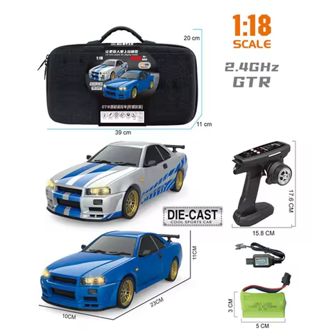 LDRC 1899 1/18 RC Drift Car LD1899 GTR Mode R34 2.4GHz RWD with Gyroscope on-Road Alloy Body Shell R