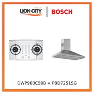 Bosch DWP96BC50B Series 2 Wall-mounted cooker hood 90 cm + PBD7251SG Gas hob Stainless steel