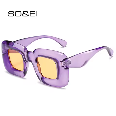 SO&EI Fashion Colorful Square Sunglasses Women Brand Designer Purple Yellow Shades UV400 Men Y2K Sun