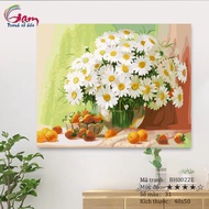 Digitized oil painting, color by number, Pre-stretched White Chrysanthemum, frame 2.5cm, size 40x50c