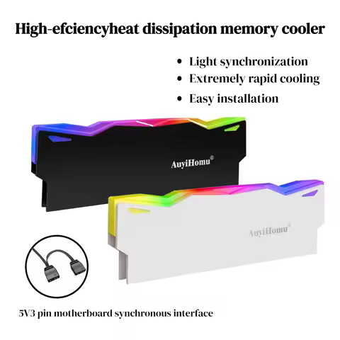 ARGB RAM Heatsink, 5V 3Pin RGB Memory Cooler, Aluminum Alloy Heat Spreader for DDR4/DDR5 RAM, Mother