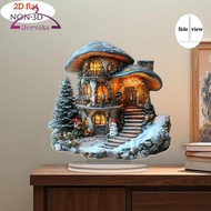 [Amleso2] 2D Flat Christmas Snow House Decoration Acrylic Xmas Village,Miniature,for