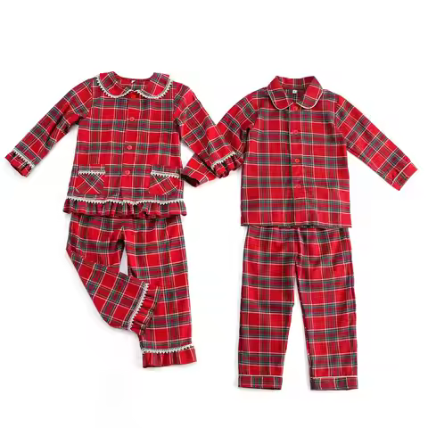 Flannel Kids Boys And Girl Baby Clothes Pajamas Vacation Sibling Look Family Matching Ruffle Pyjamas