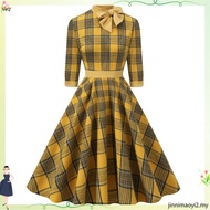 Women Vintage Plaid Dress With Pocket Rockabilly Cocktail Party 1950s 40s 50s Swing Dress Long Sleev