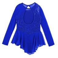 Kids Girls Figure Ice Skating Dress Sparkling Sequins Gymnastic