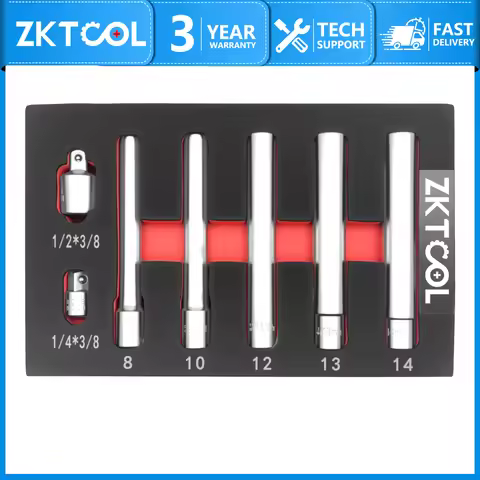 7 Piece Deep Metric Socket Set 3/8 Inch Drive 12PT 8-10-12-13-14MM Extra Long Deep 120M Extended Soc