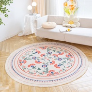 codHand Woven Cotton Linen Round Carpet Living Room Bedroom Retro Boho Decor Summer Floor Rug Non Sl