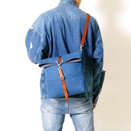 DENIM-手做丹寧牛仔帆布折蓋式斜側揹/平板電腦包