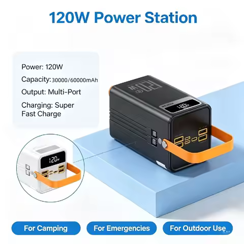 120W Fast Charging Portable Power Station 30000mAh /60000mAh Emergency Power Bank LED Light for Camp