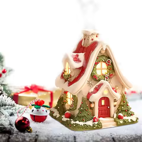 Gingerbread House Incense Burner, Lodge Incense Burner Ornament with Night Light, Christmas Cottage 