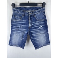 2026 Summer DSQUARED2 Jeans Men's D2 Denim Shorts Men's Ripped Patch Letter Splash Ink Print Slim-fi