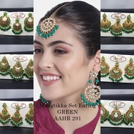 Maagtikka set Earing / Hiasan dahi dan Anting India / Tikka dan Anting warna HIJAU AAHR291