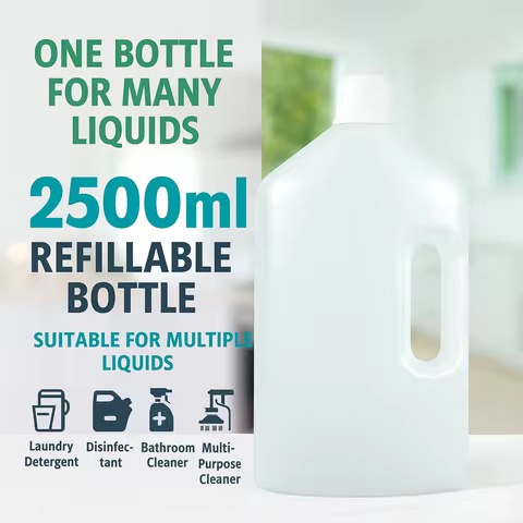 2500ml Eco Friendly HDPE Refillable Empty Bottle, Large Capacity Reusable Storage Jug with Handle fo