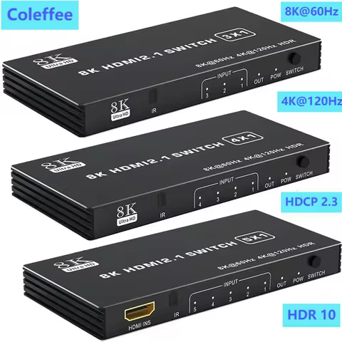 HDMI 2.1 Switch Splitter 120Hz 3/4/5-port HDMI 4K 120Hz Splitter Switcher CEC 48gbps HDMI 2.1 Switch