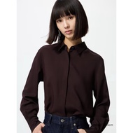 KEMEJA UNIQLO ORIGINAL Plain Striped Long Sleeve Rayon Blouse Shirt