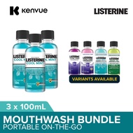 [Bundle of 3] Listerine Mouthwash 100ml, Portable - Cool Mint, Green Tea, Gum Care, Total Care (Dent