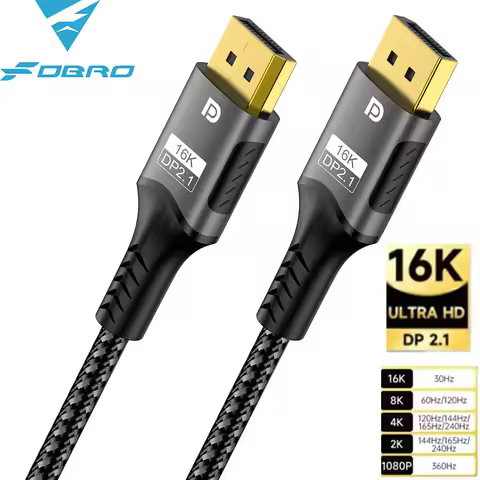 16K DP Cable 8K@120Hz/60Hz 4K@240Hz 80Gbps Displayport 2.1 HDR Video Audio Cable for Laptop Xbox Pro
