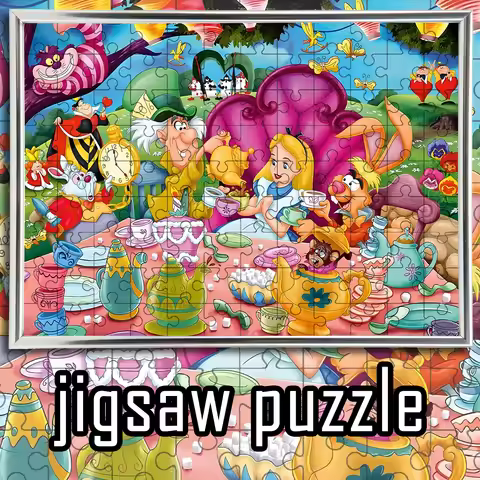 Alice In Wonderland Mad Hatter Tea Party Full Characters Fairy Tale Wooden Jigsaw Puzzle 108/200/300
