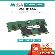 KINGSTON DDR5 VALUE RAM DESKTOP PC (DIMM) / LAPTOP NOTEBOOK (SODIMM) NON-ECC CL52 MEMORY RAM (6400MH