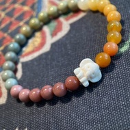 天然阿拉善瑪瑙+布偶小飛象猛獁象牙 漸變糖果 手串手鏈