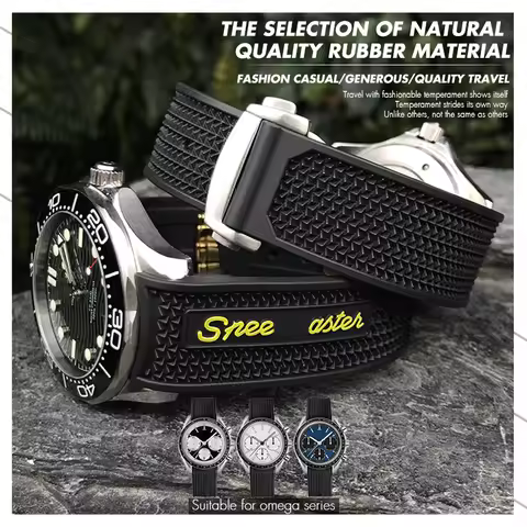 19mm 20mm 21mm 18mm Rubber Watch Band Fit for Omega Seamaster 300 Sxwatch Speedmaster Moon Strap Pla