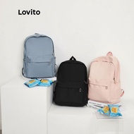 Lovito Women's Colorblock Double Shoulder Strap Preppy Backpack with Multiple Pockets in White, Pink