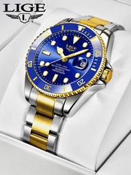 LIGE Men Round Pointer Date Quartz Watch