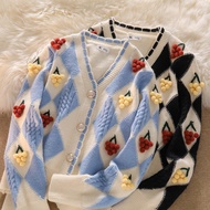 FW23-14804 Women's Cardigan. Women's V-Neck Fashion Casual Contrast Color Knitted Cardigan