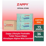 Zappy Lifestyle Flushable Toilet Tissue Wipes Himalayan Alpine Mist Scented 15 Sheets 12 Packet Or C