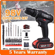 🔥Ready stock🔥 98V Li-on Battery Hand Drill Cordless Set Car Cordless Drill Rechargeable Electric Scr