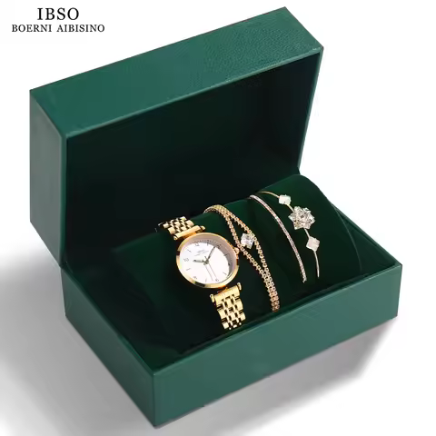 IBSO 2023 New Women Green Watch Set Japanese Quartz Movement Luminous Hands Ladies Watch Sets Waterp