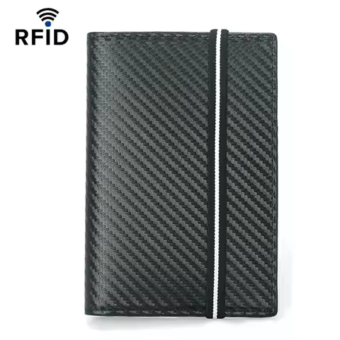 Microfiber Carbon Fiber Passport Holder with Rfid Elastic Band Rfid Passport Cover with Rfid Protect