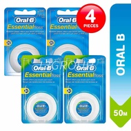 Oral B Dental Floss Essential Unwaxed Waxed Mint, 50M (Bundle 4 Packs)