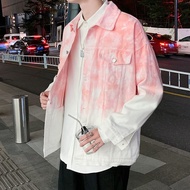 Denim Jackets Pink tie dyed denim handsome mischievous for men, gradient couple jacket, spring and autumn jiahuiqi