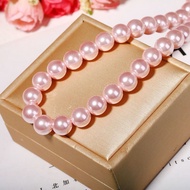 Shop 12mm natural sea water pearl necklace AKOYA cherry blos店铺12mm天然海水珍珠项链AKOYA樱花粉色珠链妈妈女朋友