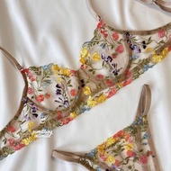 [Bra] SLOAN & SHERA Floral Embroidered Lace Bra Lingerie Cup Liquid Set Bustier Borice Long Torso Bo