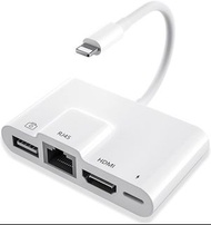 Lightning to RJ45 Ethernet OTG Digital AV Adapter, 4 in 1 HDMI LAN Wired Network USB OTG Hub, 1080P 