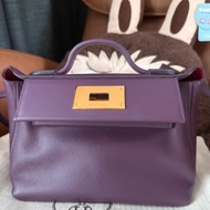 愛馬仕mini 2424黑加侖紫拼石榴紅，evercolor皮