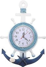 NOLITOY Anchor and Boat Wheel Wall Clock Nautical Wall Hanging Clock Coastal Beach Mediterranean Decor Star
