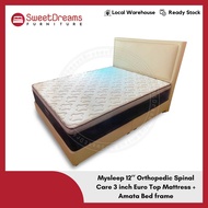 【 READY STOCK 】Mysleep 12’’ Orthopedic Spinal Care 3 inch Euro Top Mattress + Amata Bedframe | Queen Size