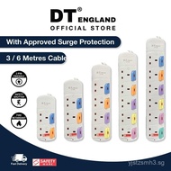 DT England 3M / 6M Extension Socket Cord With Approved Surge Protection , Safety Mark , 2 Pin Friend