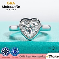 2ct Heart Cut D Color Moissanite Engagement Ring | 925 Sterling Silver Bezel Setting | GRA Certified