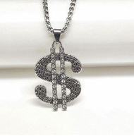 錢幣點鑽項鍊(水晶錢幣+不銹鋼珍珠鍊)