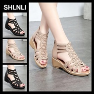 Women's Wedge Sandals - Peep Toe Rhinestone Cutout Back-Zip Casual Summer Shoes