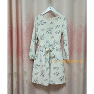 Japanese Single 2023 Autumn White Printed Women's Long-Sleeved Narrow-Waisted Belt Dress Free Shippi