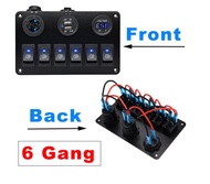 6 Gang LED Switch Panel Car DC 12V 24V Switch with Waterproof Dual USB LED Voltmeter Waterproof Swit