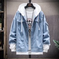 2 Denim Jacket Mens Hooded Fit Casual Streetwear Jean Jackets Long Sleeve Trendy Outerwear Autumn Winter Jacket Coat For Men