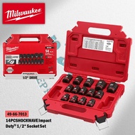 Milwaukee 49-66-7013 14 Pcs Shockwave 1/2" Drive Metric Standard Impact Wrench Socket Set / 6 Points
